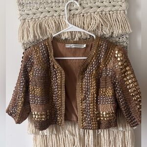 Blank London Cropped Sequin Embellished Beaded Bolero Blazer Jacket Y2K Small